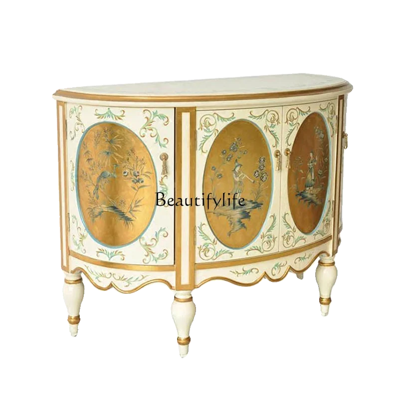 European-style painted semi-round cabinet, solid wood against the wall, French-style decorative side cabinet