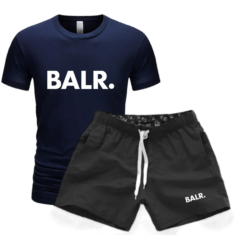 2024 BALR new men\'s sportswear short sleeved T-shirt and sports shorts summer casual jogging pants set men\'s two-piece set