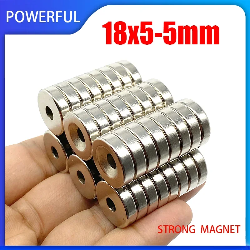 

5~50PCS 18x5-5mm Permanent NdFeB Strong Magnets 18mm x 5mm Hole 5mm Round Countersunk Neodymium Magnetic Disc