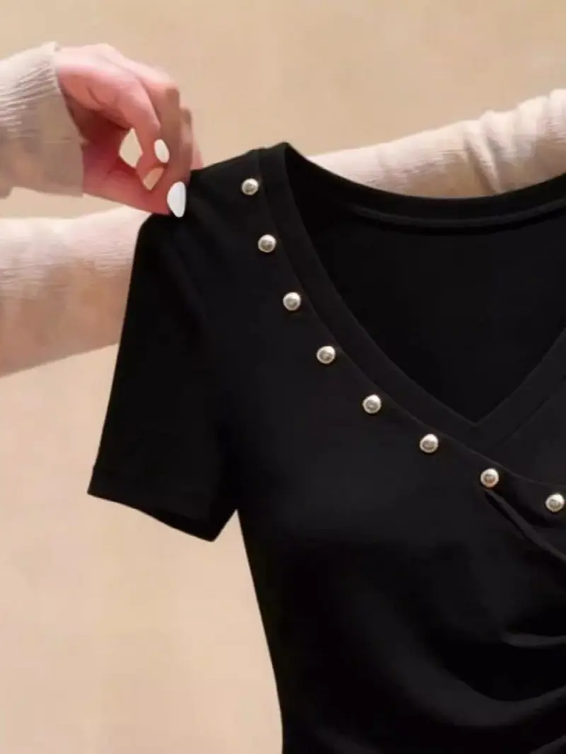 Korean Slim Irregular Solid Short Sleeve Pullovers Top O-neck All-match High Street T Shirts Summer Fashion Trend Women Clothing