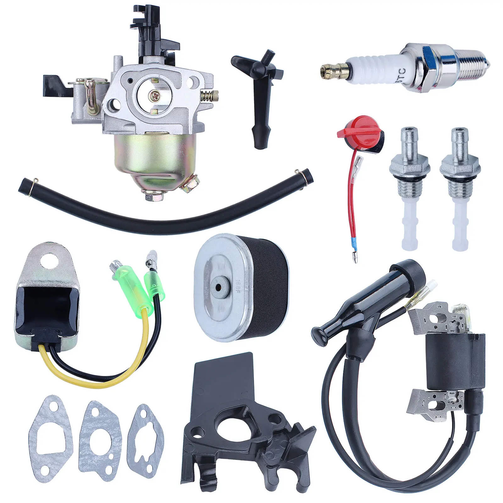 

Carburetor Ignition Coil Tune Up Kit for Honda GX160 GX200 5.5HP 6.5HP Engine with Water Pump Spark Plug On/Off Switch