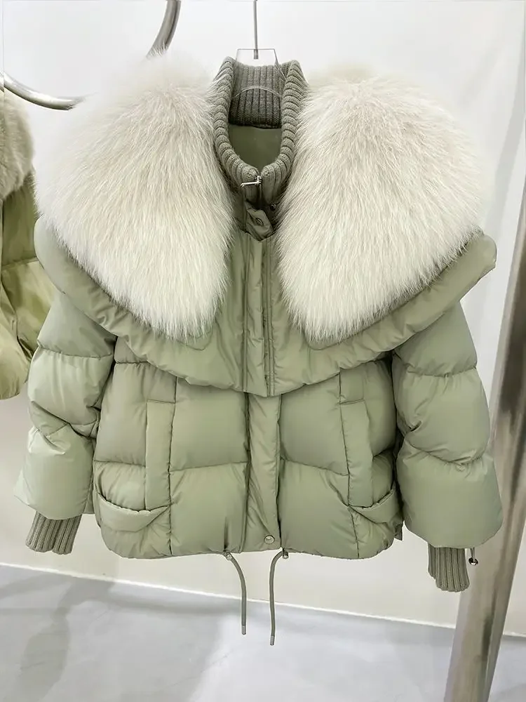 

Fox Fur Collar Goose Down Jacket Fur Down Jacket Short Haining Winter Coat New Bread Clothing Women Winter Parkas JJ459