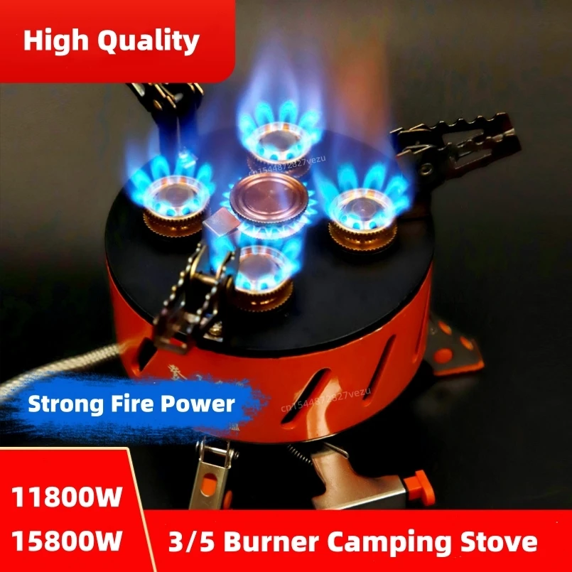 

3/5 Core Strong Firepower Camping Gas Stove Windproof Tourist Burner Outdoor Stoves Portable Picnic Barbecue Cooking Cookware