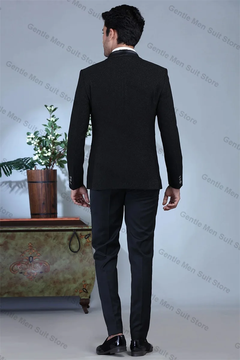 Conjunto de ternos masculinos luxuosos de 2 peças, smoking de casamento do noivo, casaco e calças do noivo, blazer glitter e calças de algodão, jaqueta de tapete vermelho brilhante