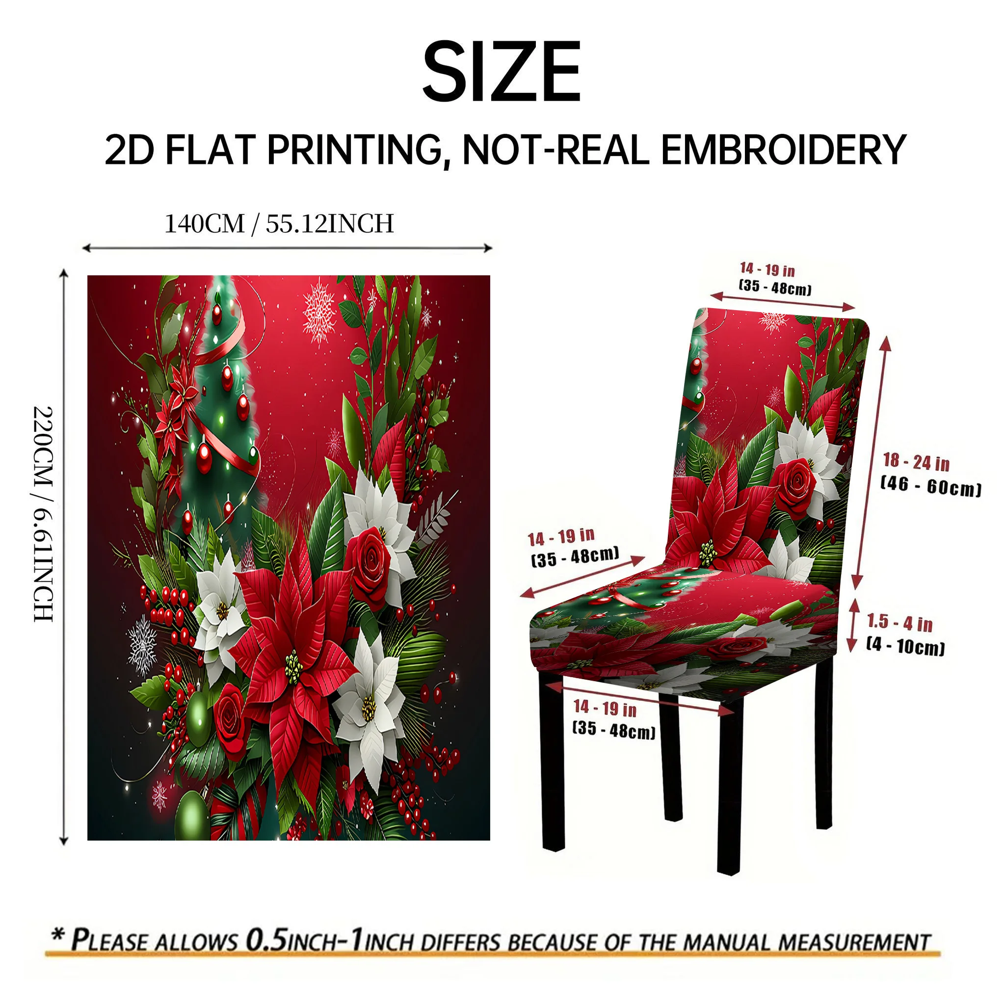 2/4/6 PCS Christmas elastic dining chair cover, Christmas tree bells animal 2D flat print, holiday party decoration chair cover