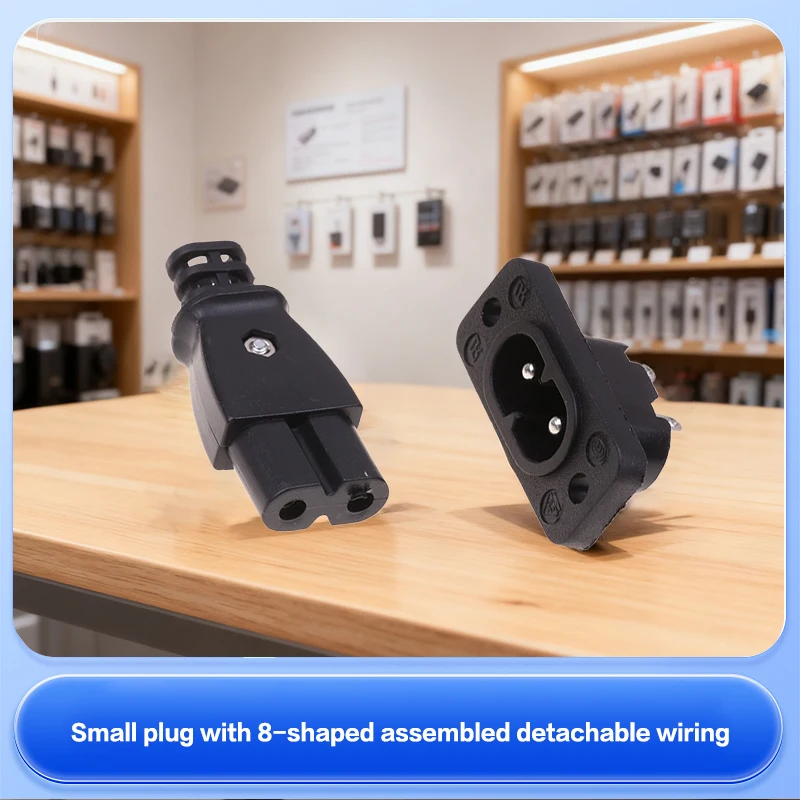 C8 Male Power Socket to Female Plug 35mmx15mm Electric Connector AC 2.5A 250V 8-Shaped Plug Outlet for Embedded Systems
