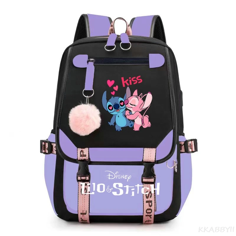 Cartoon Anime mochila escolar para adolescente, mochila Lilo e Stitch para meninas, mochila de lona para laptop, mochila feminina