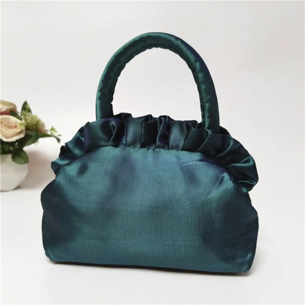 Zipper Satin Silk Ruffle Flower Tote Bag Elegant Retro Rose Flower Handbag Chinese Style Ethnic Style Small Purse Wallet