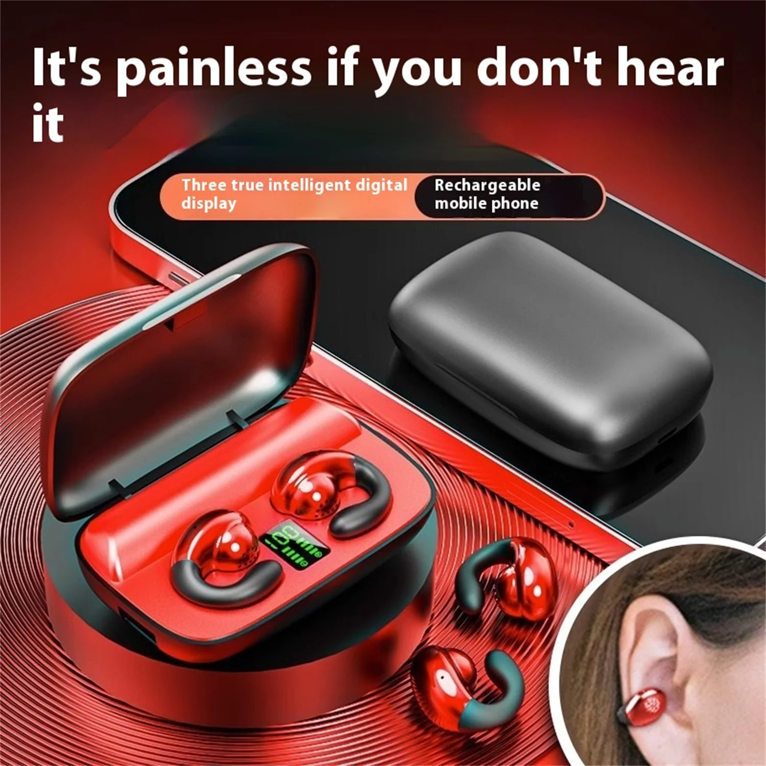 

S19 clip on wireless Bluetooth earphones with ultra long battery life, high sound quality for sports running, and universal use
