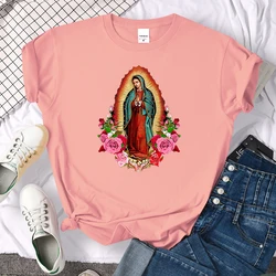 Women Virgin Mary Of Guadalupe Printed T Shirt Cartoon Harajuku Female Short Sleeve Top Tee O-Neck Casual Tshirt Woman T-shirt