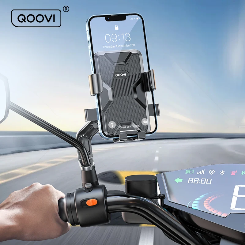 QOOVI Motorcycle Phone Holder Stand Bicycle Mobile Phone Holder Mount GPS Support Shockproof Bracket For iPhone Samsung Xiaomi