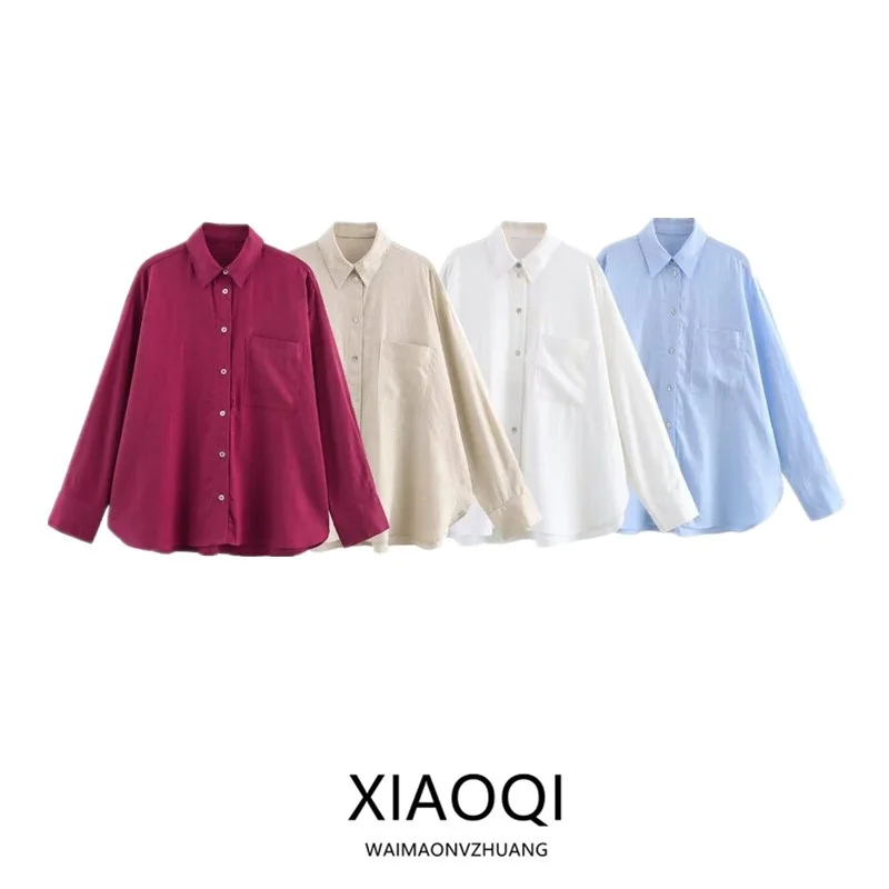 

Spring 2025 Women's Linen Loose Long Sve Collared irt New Arrival Versatile Sle Regular Sve Length And Cut