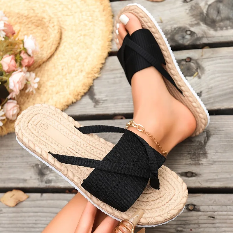2026 Summer New Women's Flat Flip-Flops Stylish Solid Color Open-Toe Casual Shoes Comfortable Non-Slip Home Slippers Plus Size