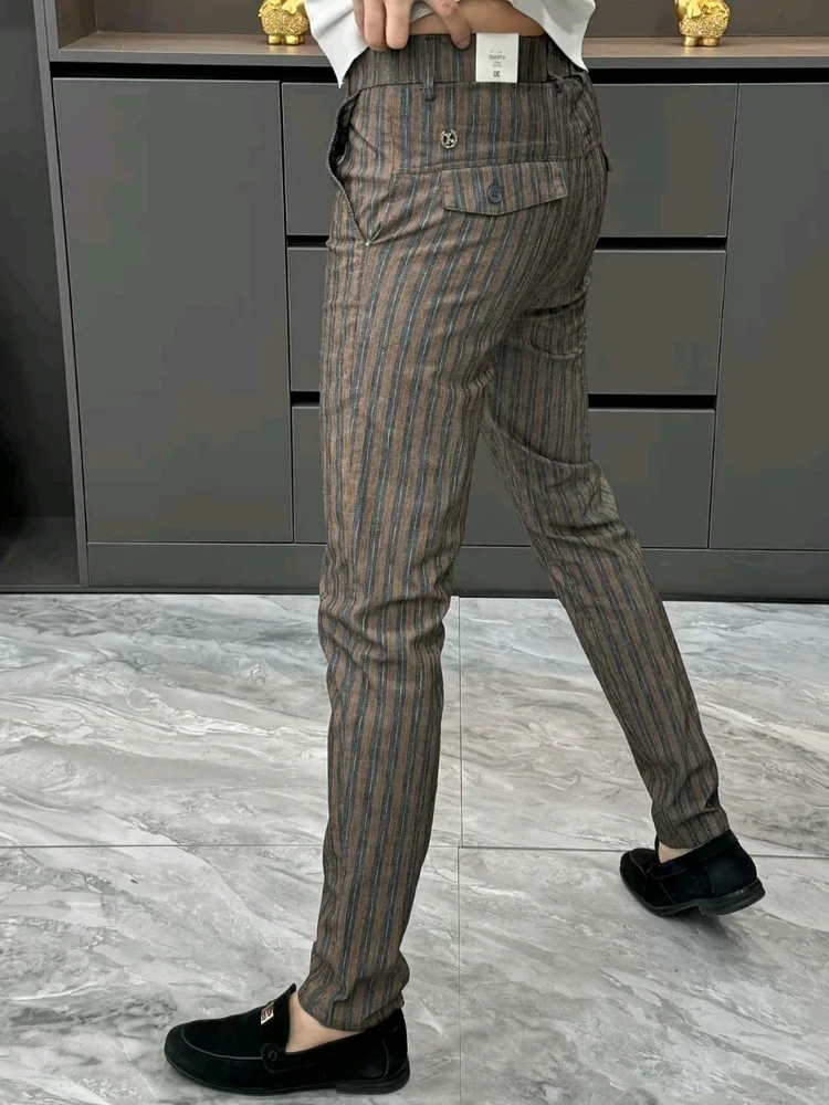 

Мужские повседневные брюки Slim Fit, весна-лето, новые, с вертикальными полосками, модные, стильные, высокого качества, для активного образа жизни молодежи