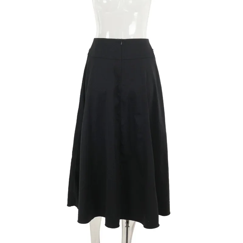 Goth Dark Acubi Fashion Black Swing A-line Skirt Punk Grunge Metal Buckle Streetwear Bandage Skirts Mall Gothic Alt Clother