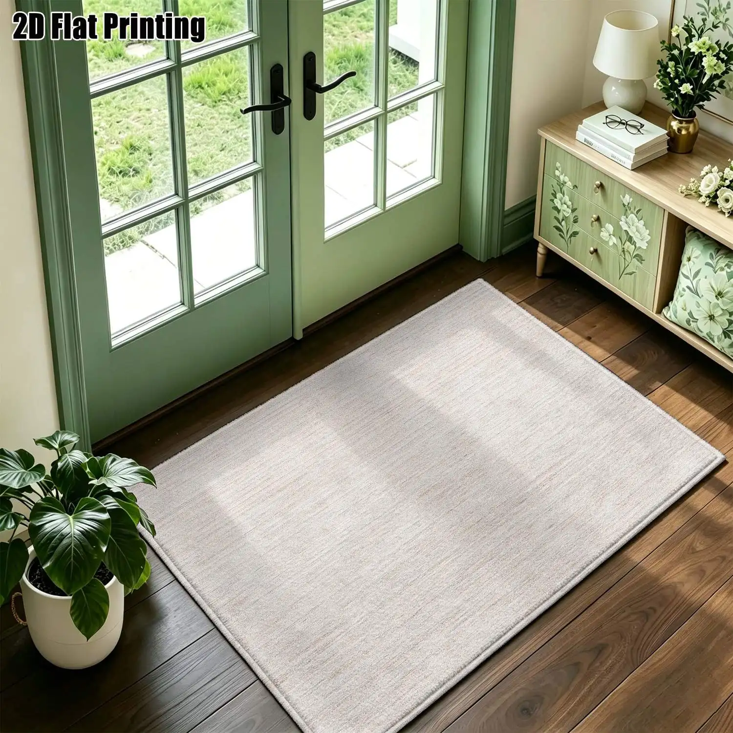1Pc 2D Printed Beige Striped Nordic/Instagram Modern Minimalist Geometric Carpet, Home Decor Mat, Multi-Size, Machine Washable, for Entrance, Dining, Foyer, Bedroom, Living Room, Study