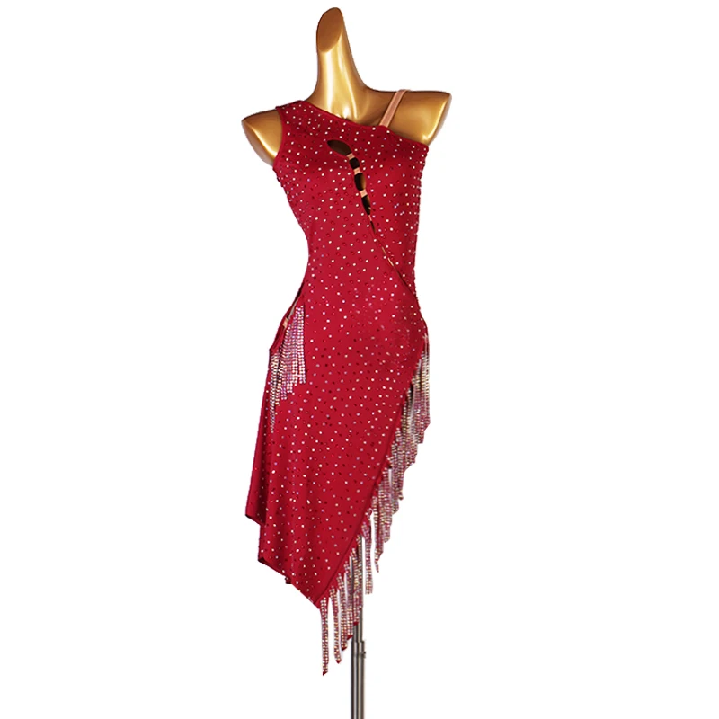 

Luxury Full Diamond Latin Performance Competition Dress Professional Fringe Rumba Dance