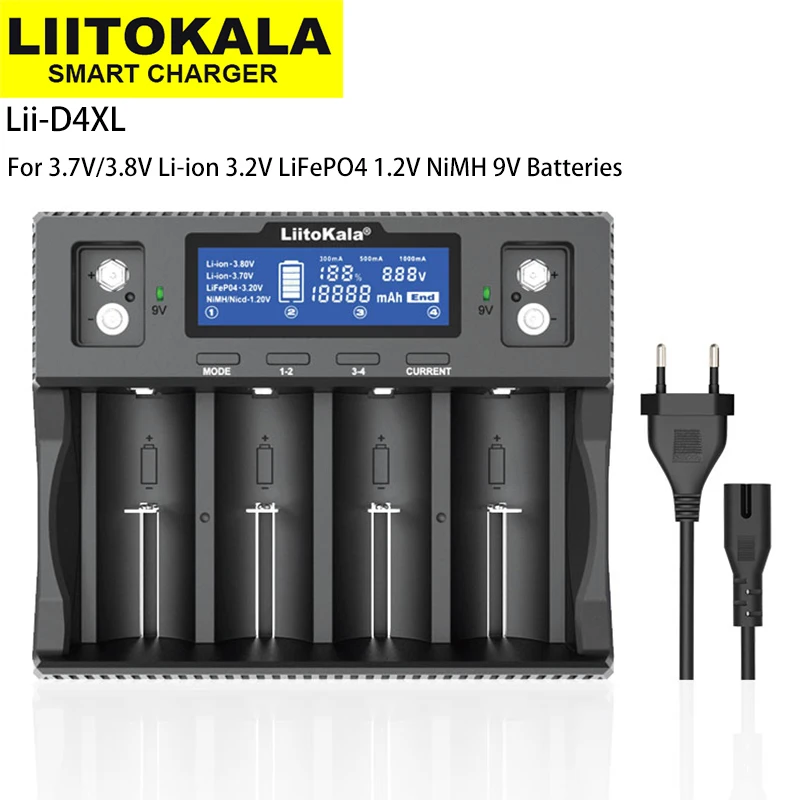 Smart ładowarka baterii LCD Lii-D4XL LiitoKala dla D 26650 18650 21700 22650 32700 AA C SC 3.7V 1.2V 9V baterie litowe NiMH