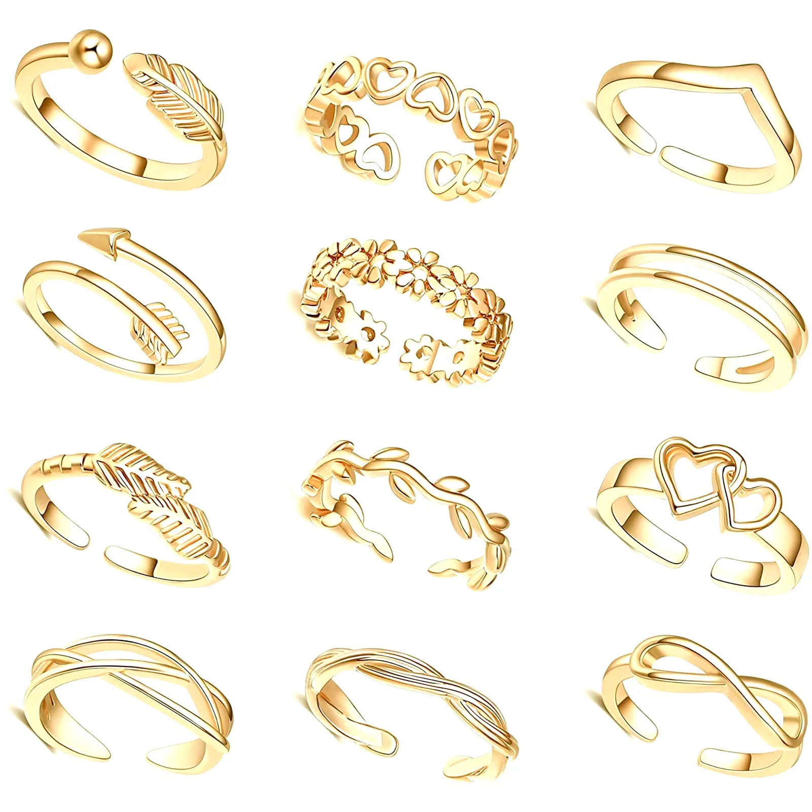 7/10/12Pcs Adjustable Toe Rings for Women Foot Ring Gold/Silver Color Metal Round Jewelry for Girl Summer Beach Barefeet Fashion