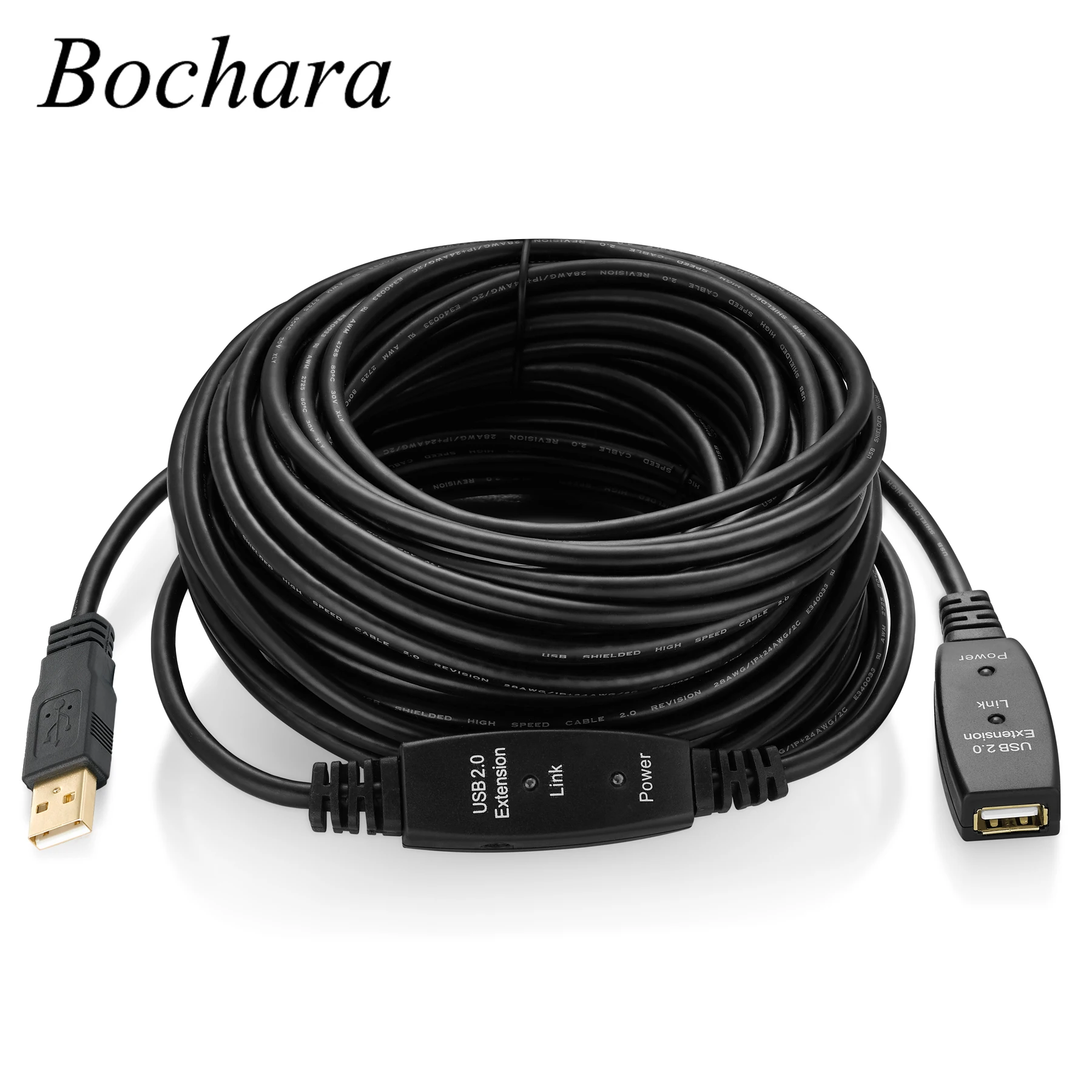 

Bochara Active Repeater USB 2.0 Extension Cable Male to Female Built-in IC Chipset Foil+Braided Shielded with DC 5V Ports