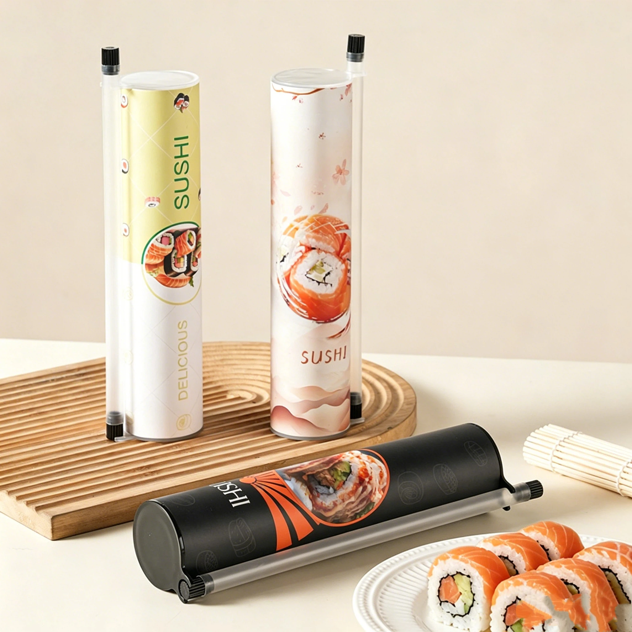 1Pcs Food Grade Sushi Mold Cone Push Up Paper Bucket Package Paper Box Round Sushi Push Box Wich Sauce Straw Bento Accessories