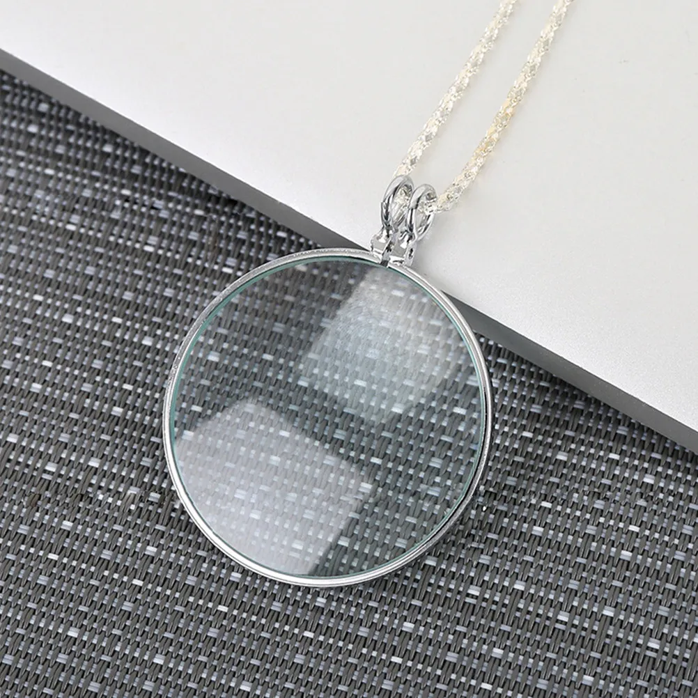 2Pcs Metal Hanging Magnifying Glass Necklace Clear Lens Reading Magnifier Pendants for Inspection Craft Maps Portable Magnifying