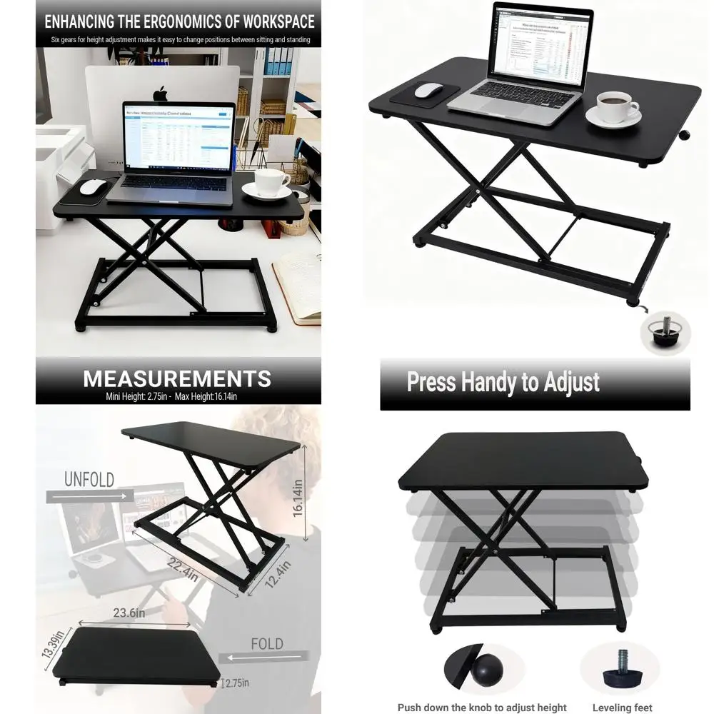 

Compact Adjustable Height Standing Desk Converter, Laptop Riser for Home Office, Foldable Sit-Stand Workstation