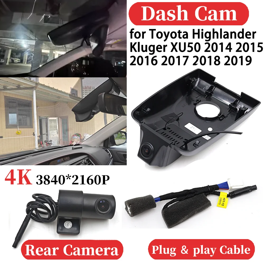 

ZJCGO for Toyota Highlander Kluger XU50 2014-2019 Car 4K Video Recorder DVR Dash Cam Dashboard Camera Plug and play Night Vision