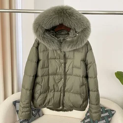 Fashion Autumn Natural Mink Fur Outwear Real Fox Fur Jacket for Women Winter White Duck Down Coat Hooded New Puffer Coat