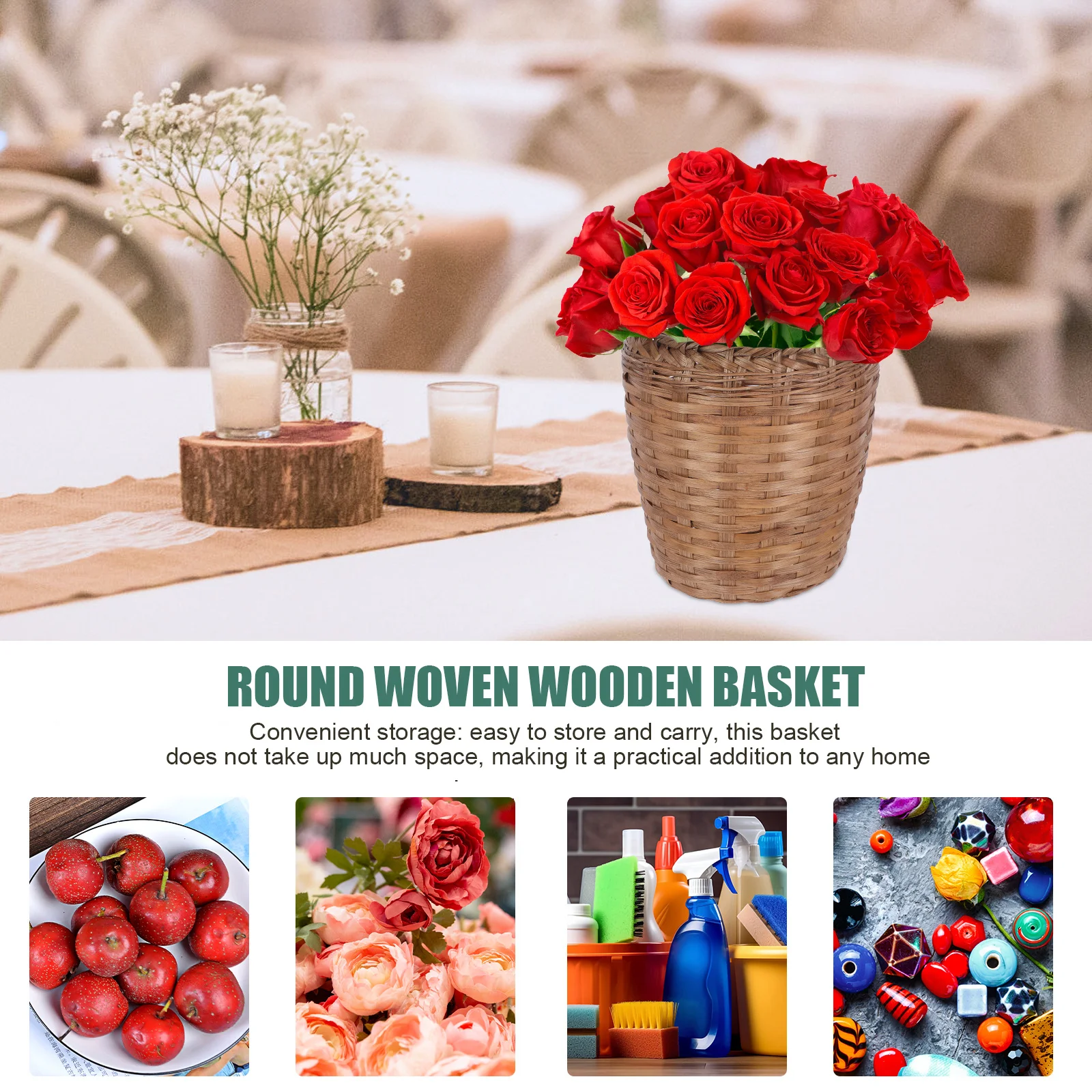 

Round Wooden Woven Basket Rustic Trash Can for Home Bathroom Kitchen Office Decorative Wicker Garbage Bin Sundries Organizer