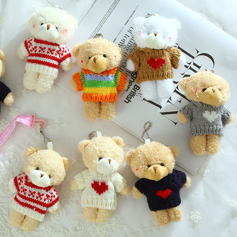 Netter Bär Plüschtier Schlüsselanhänger Pullover Winziger Bär Puppe Anhänger Tier Stofftier für Mädchen Rucksack Zubehör Kinder kleines Geschenk
