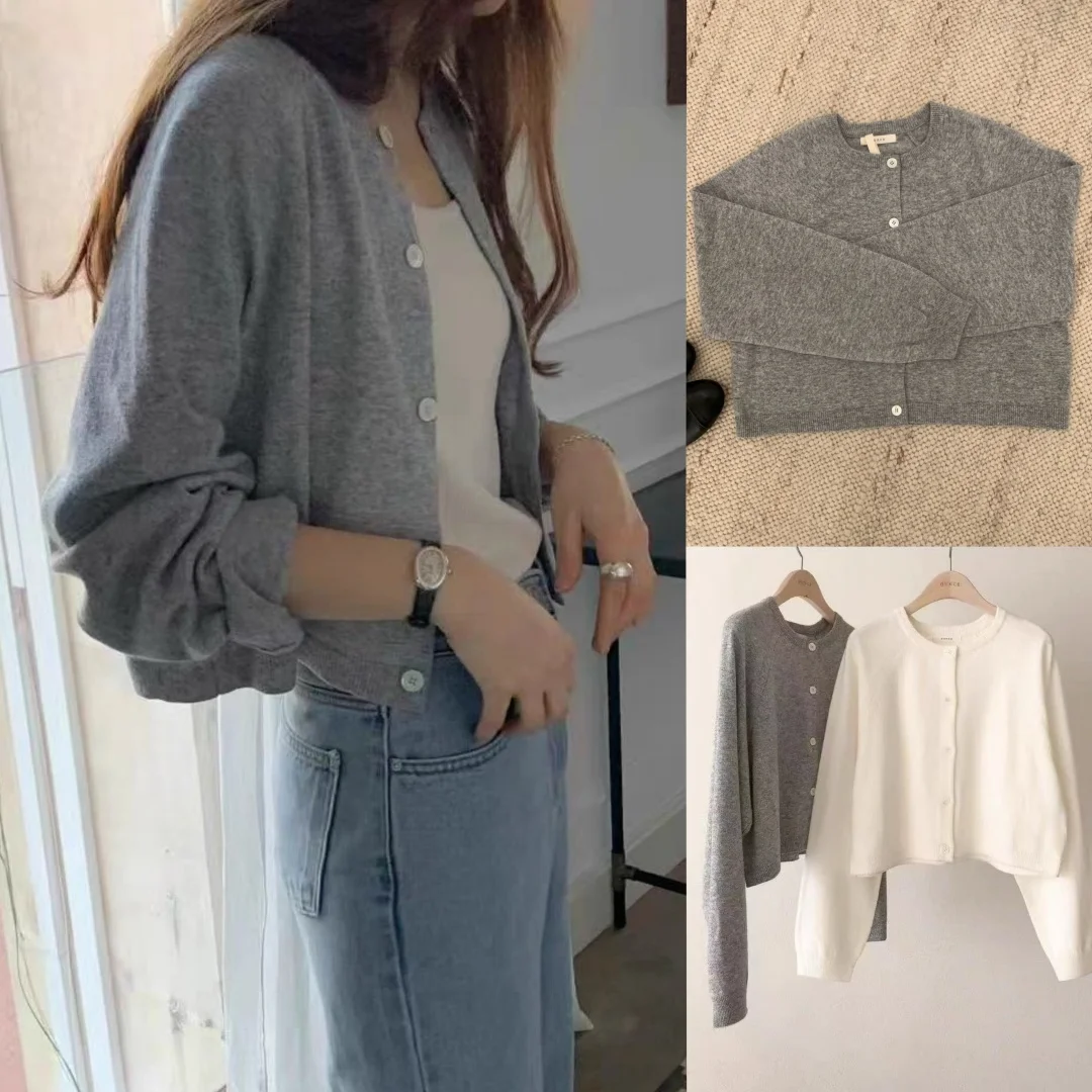

Simple round Ne Single Button Knitted Cardigan awl Coat Pure Color Autumn New Arrival OUNCE Qui very Commute Sle