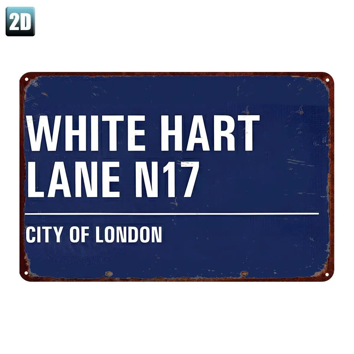 Vintage-Style White Hart Lane N17 City of London Metal Sign Art - Rustic Distressed  Wall Decor with Deep Blue & White Letteri