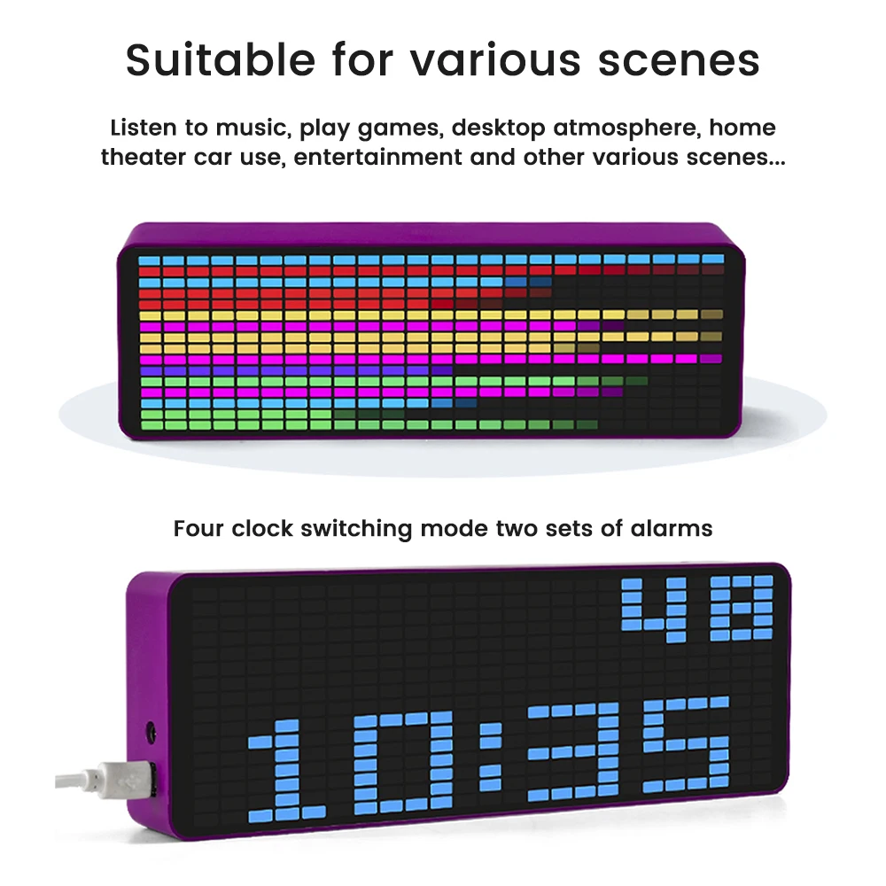 Abbagliante display dello spettro musicale RGB Pickup LED Luce ambientale Orologio elettronico Controllo del suono Indicatore del livello dello spettro Luce del ritmo