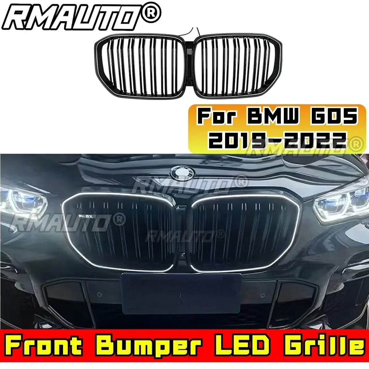 For G05 LED Front Grill Car Front Bumper Racing Grille Body Kit Front Bumper LED Grill For BMW X5 G05 2019-2022 Exterior Part