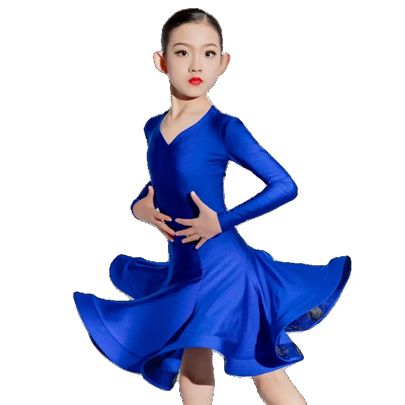 ラテンダンス衣装、ダンシングガールズ、特別な機会のための光沢のあるヨーロッパスタイルの春夏子供服