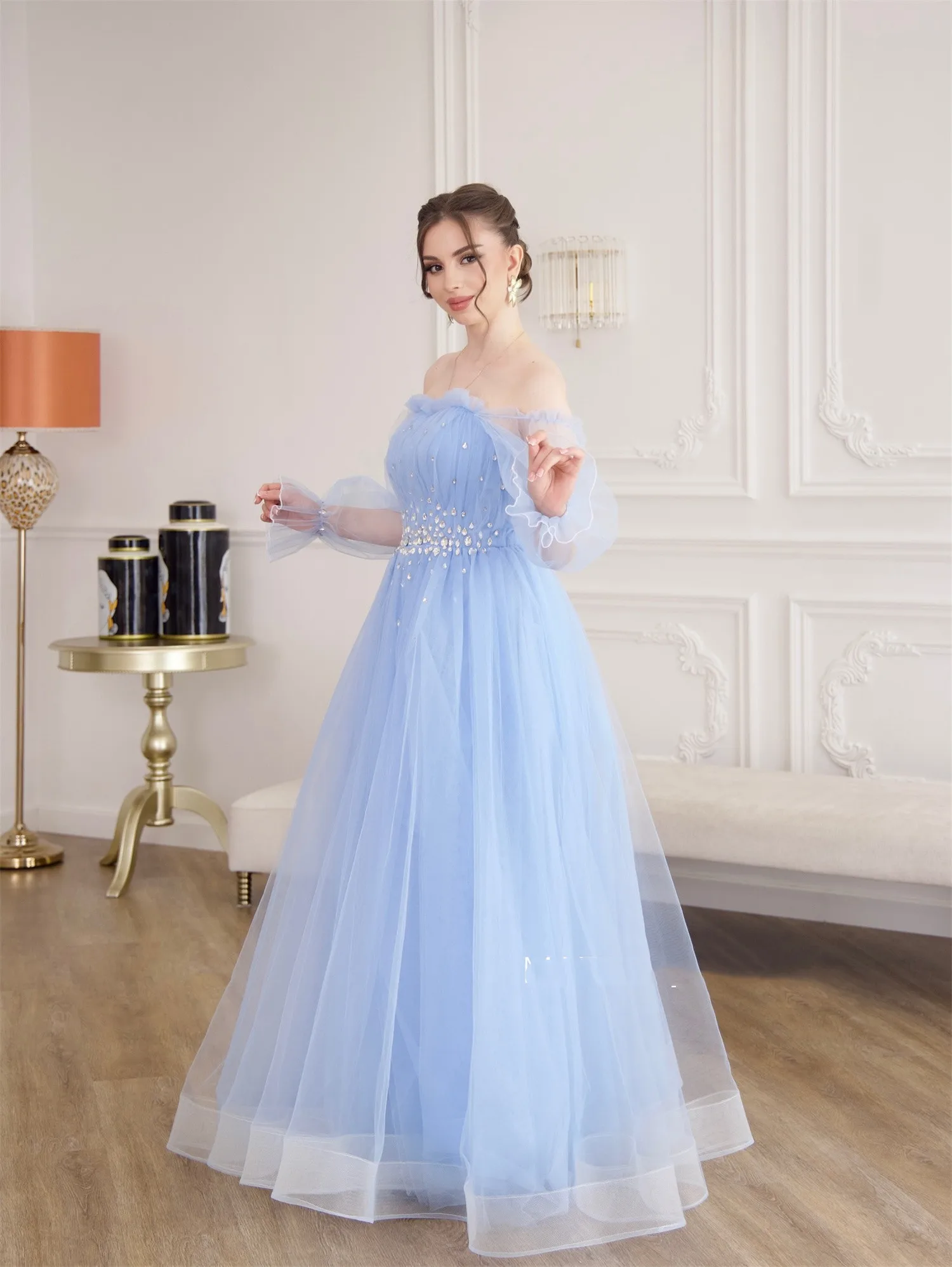 Aileen Blauw Luxe Dames Avondjurken voor Speciale Gelegenheden Vestidos De Festa فسات Mohamed Özelleştirilmiş Galajurk Handleiding