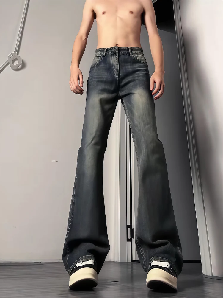 

Мужские джинсы American High Street Vibe с удлиненной длиной, высокой талией, прямым кроем и легким расклешением, модный бренд, деним Knife