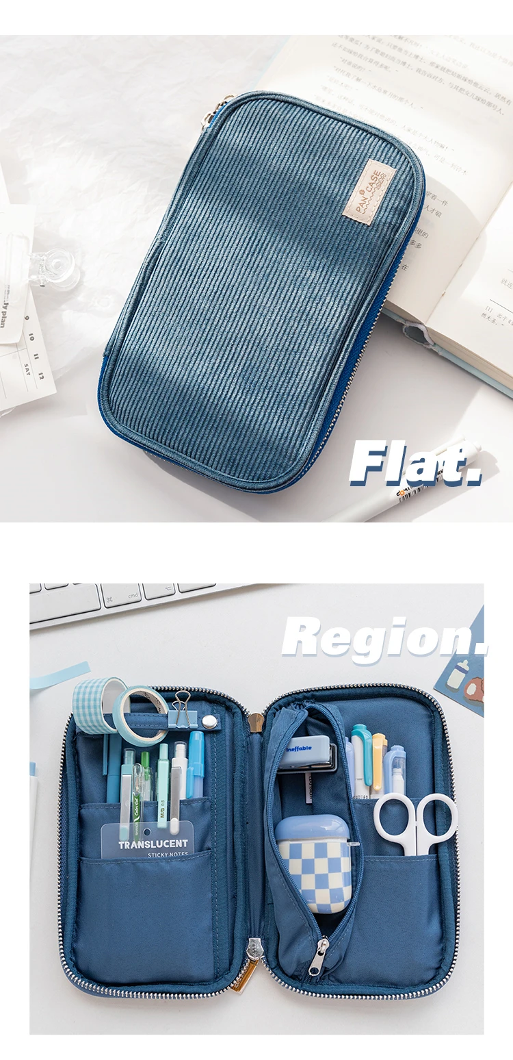 Kokuyo Cord-Pfannenetui, flach, offen, mit mehreren Taschen, Stifte, Bleistiftbeutel, Aufbewahrungstasche, Handtasche F7025 – Detail 8
