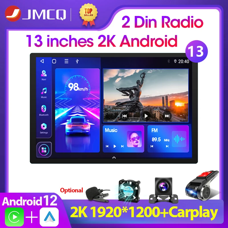 JMCQ 2 Din 13 inch 2K Android 12 Car Radio Multimedia Video Player 2Din Navigation GPS Carplay for Nissan Kia Honda Hyundai VW