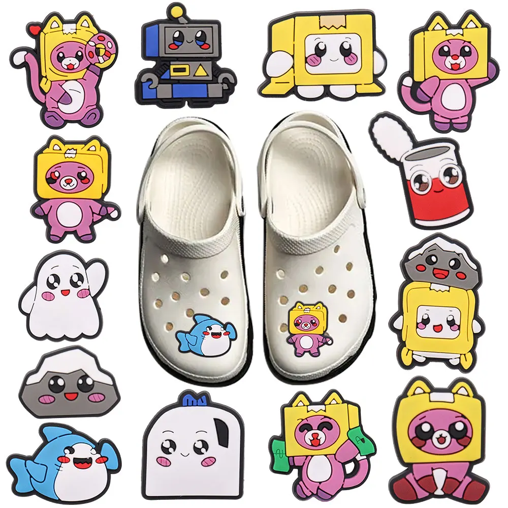 New Arrival 1pcs PVC Croc Jibz Fit Wristbands Kawaii Cans Cats Sharks Clouds Robots Ghosts Garden Shoes Button Accessories