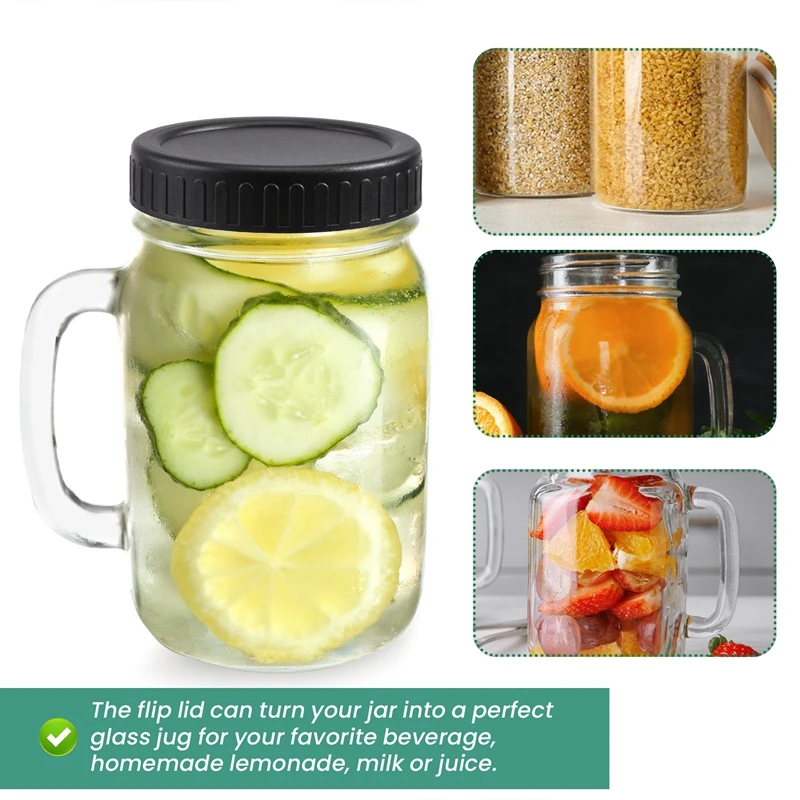 Abwr-stoples mulut lebar tutup penuang, 2 buah tutup tutup Flip dengan pegangan & 2 buah tutup segel tahan bocor untuk penyimpanan makanan