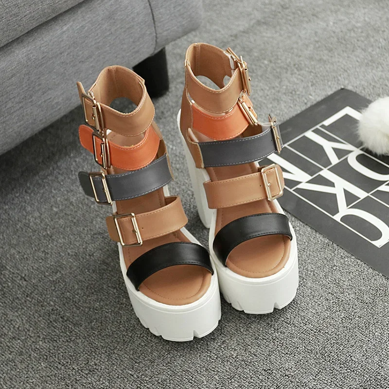 New Summer High Heel Sandals Women Hollow Out Thick Heel Colored Roman Fish Mouth Thick Sole Shoes Women\'s Shoes Sandales