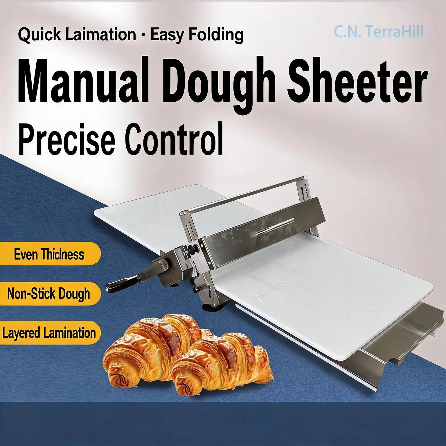 Hand Crank Laminating Machine Countertop Manual Dough Sheeter for Croissant Tart Pastry Making