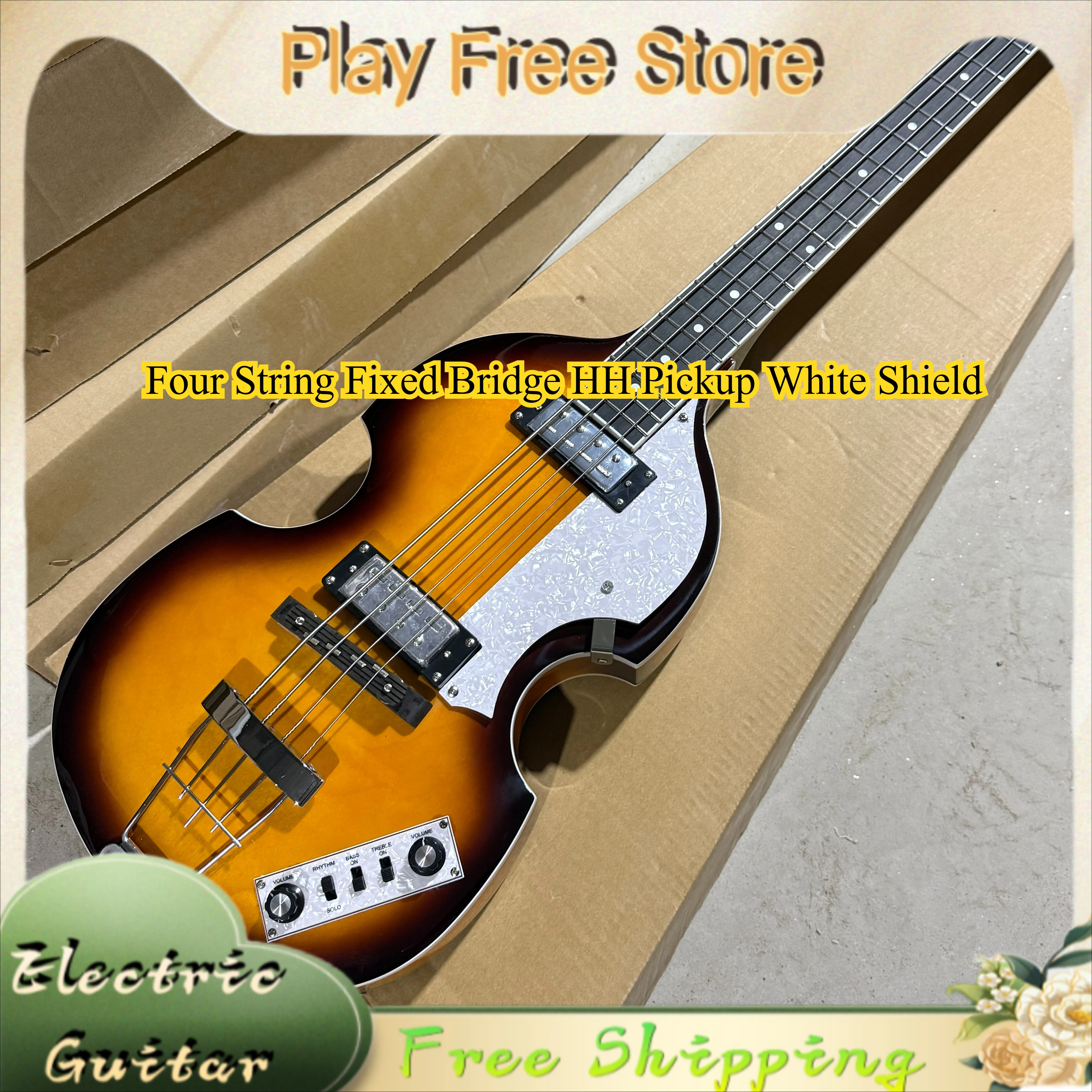 Electric Guitar Sunset Gradient Point Guitar Violin Style Bass 4 String Fixed Bridge White Shield Solid Wood Body Beginner New