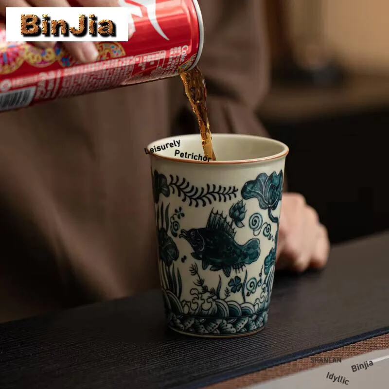 

260 мл Ru Kiln Fish Algae Patterned Cola Cup Персональная кофейная кружка для заваривания чая и воды Бытовой набор кунг-фу Посуда для напитков Ремесло