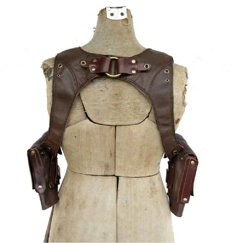 Halloween armadura traje medieval para homens, acessório cosplay vintage, guerreiro gótico, ombro cavaleiro, arnês de couro PU, bolsa axilas