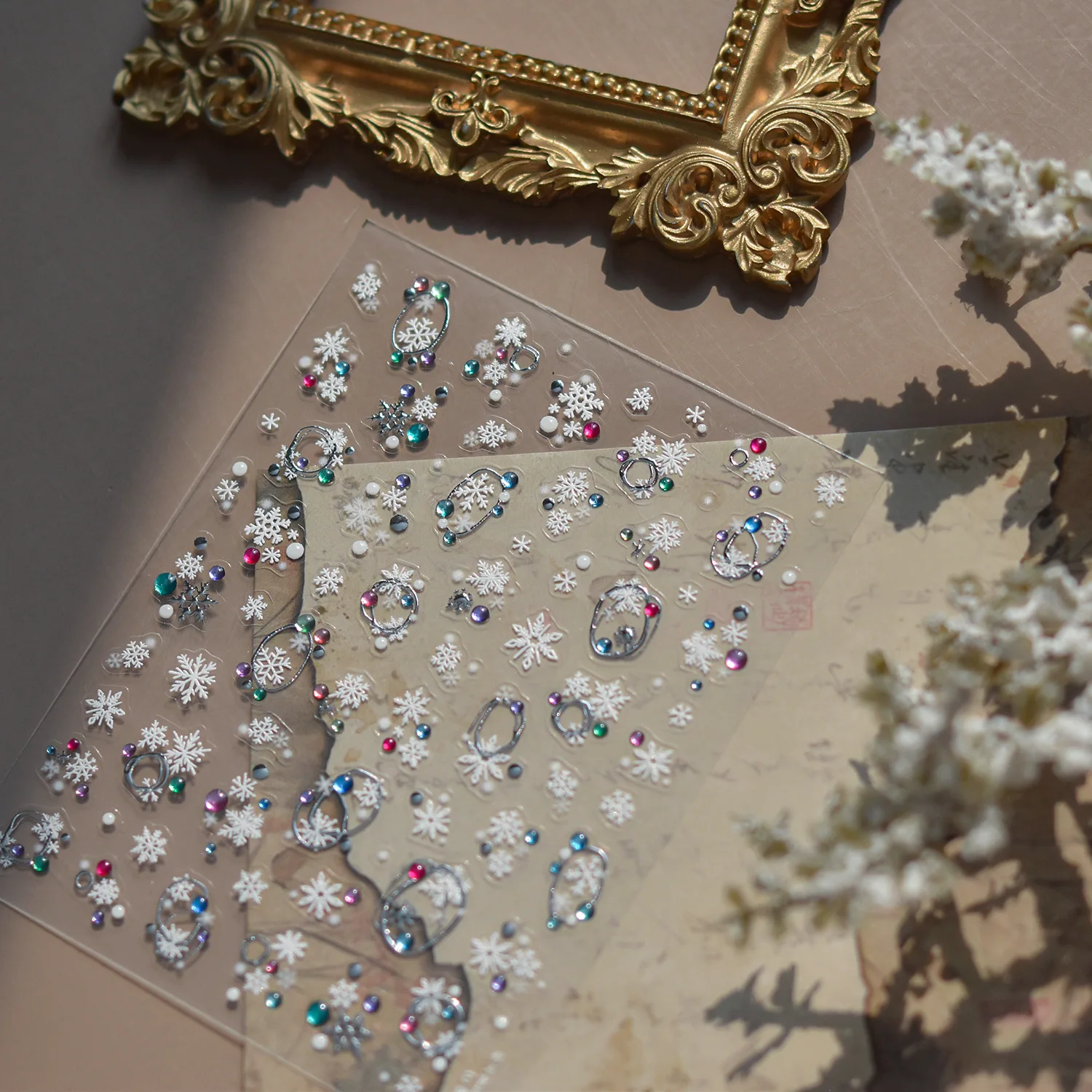 Metallic kristal gekleurde sneeuwvlokken Winter nagel 3D stickers goud zilver Kerst manicure Decora DIY zelfklevende nagels accessoires