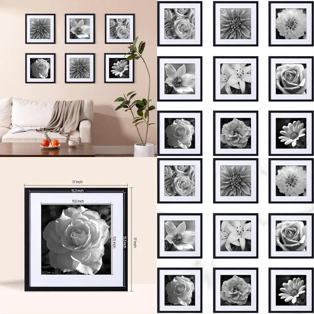 

Набор из 9 черных настенных рамок для галереи для фотографий 12x12 или 16x16, элегантный коллаж для домашнего декора