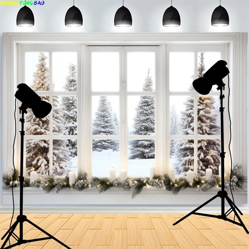

Merry Christmas Day Tree Balls Photography Backdrops Fireplace Winter Xmas Plant Family Party New Years Background XH-76